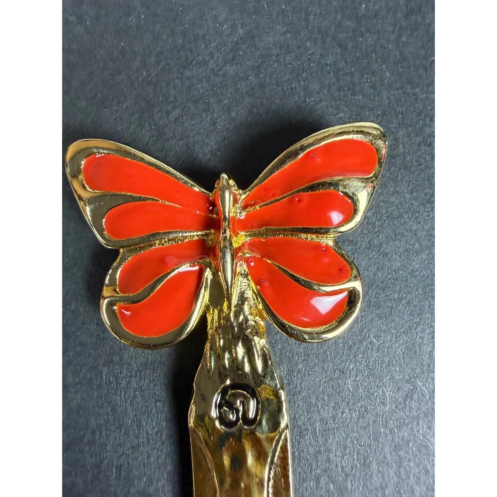 Vintage Marie Gray St. John Gold Tone Red Enamel Butterfly Letter Opener